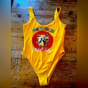 Looney Tunes Vintage Retro Yellow One Piece Swimsuit Size XS/S